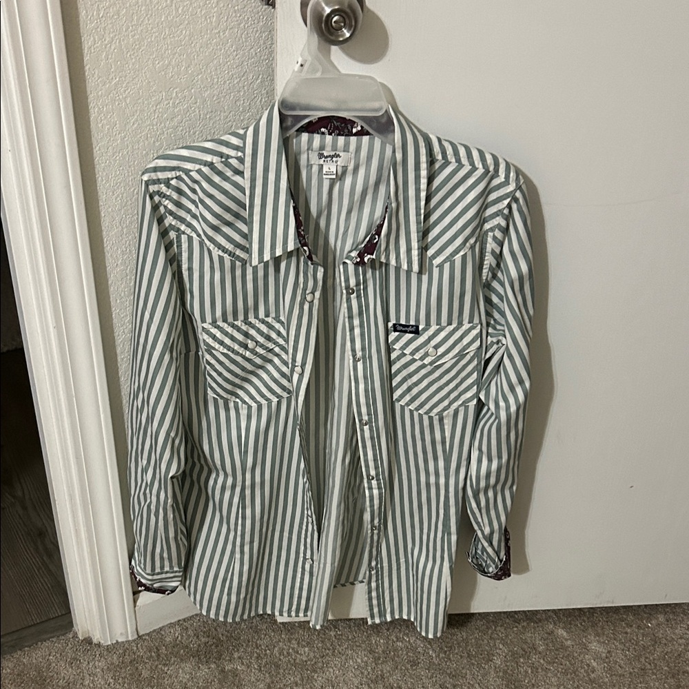 Wrangler Green and White Striped Women's Top